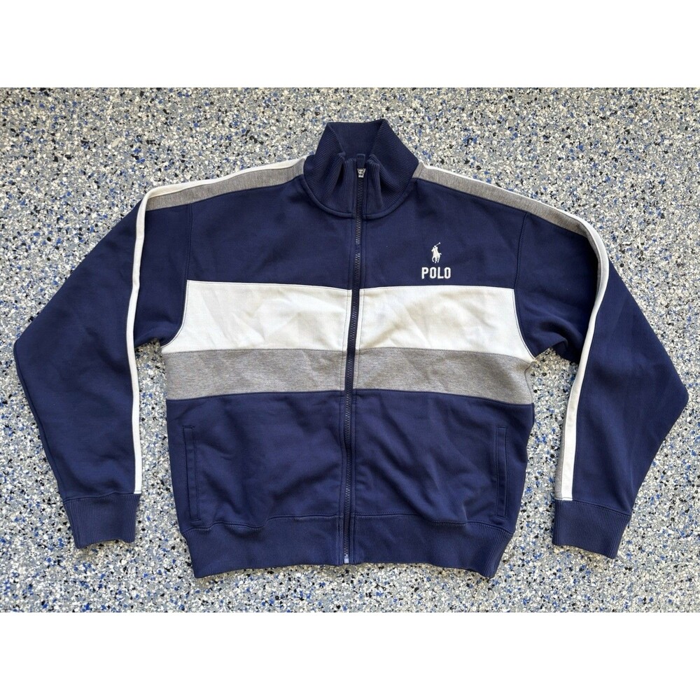 Polo Ralph Lauren Navy Blue Double-knit Track Jacket Color Block Size Large